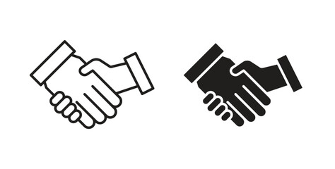 Handshake icon glyph and line set thin line symbol concept.