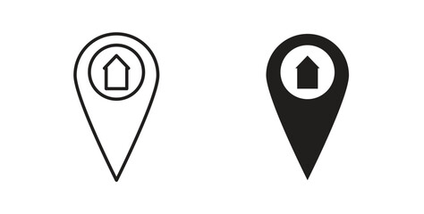 Home location icon glyph and line set thin line symbol concept.