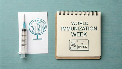 A notebook and a globe illustration celebrating World Immunization Week