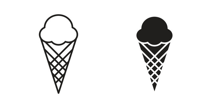 Ice cream icon with line and silhouette versions.