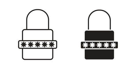 Obraz premium Password icon with line and silhouette versions.