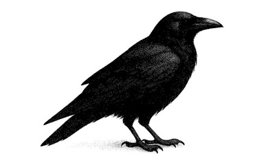 Obraz premium Detailed black crow in stippling art style with white background