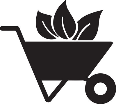 Wheelbarrow with leaves black silhouette icon on white background