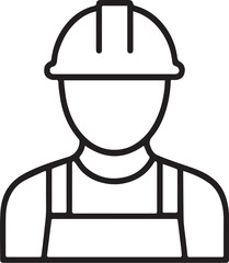 Worker with helmet black line vector icon on white background