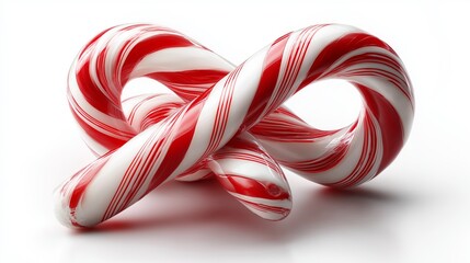 Classic red and white candy cane isolated on bright white background showcasing glossy festive texture and traditional holiday sweetness, Generative AI