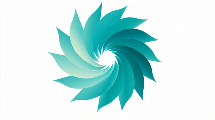 Abstract turquoise spiral shape with swirling petal design isolated on white background