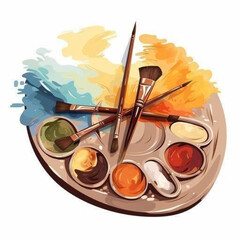 palette with brushes and paints.eps