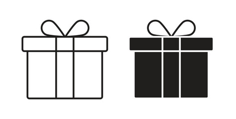 Present box icons set. Simple line vector illustration