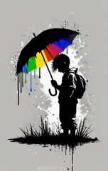 man with colourfull umbrella.eps