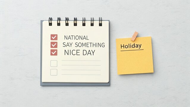 A notepad with the text National Say Something Nice Day