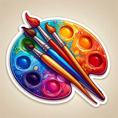 palette with brushes and paints.eps