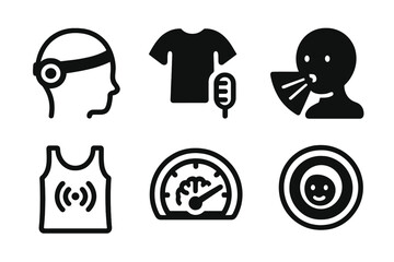 Brain-Computer Fashion Icons. Line style icons of Brain-Computer Fashion: wearable interface node, style change receiver, mood