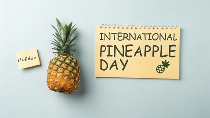 A whole pineapple with a sign for International Pineapple Day