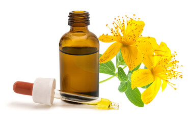 St. John's wort flowers with essence bottle