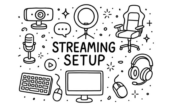 Streaming setup essentials: hand drawn doodle art for gamers and creators