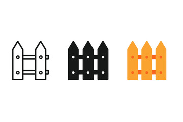 Minimalist Picket Fence Icons. Minimalist picket fence icon: three identical picket fences in a row, first in line style with thin