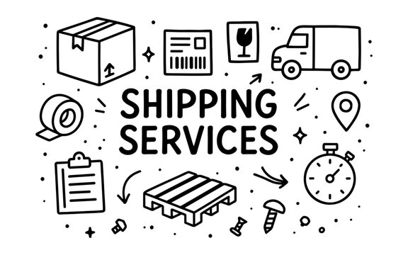 Hand drawn shipping and delivery icons for logistics services