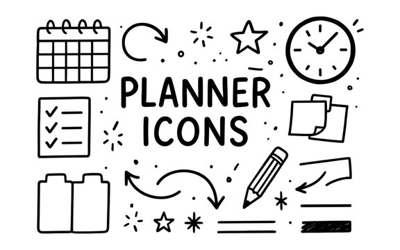 Organize your life with hand drawn planner icons for effective scheduling
