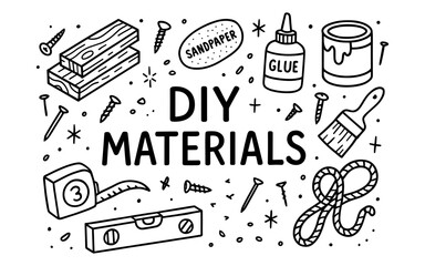 Diy materials: hand drawn tools and equipment for home projects