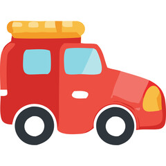 Simple Flat Style Red Car With Yellow Roof Light On Transparent Background For Transportation And Service Themes