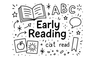 Early reading doodles with alphabet and books for kids learning