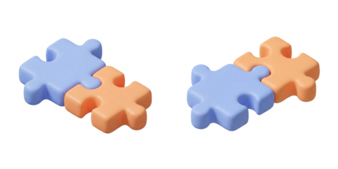 3D Puzzle Pieces: Connecting for business solutions, teamwork, and strategic integration on transparent background.