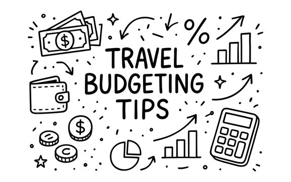 Essential travel budgeting tips with hand-drawn financial icons