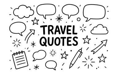 Doodle style travel themed speech bubbles and elements for creative designs