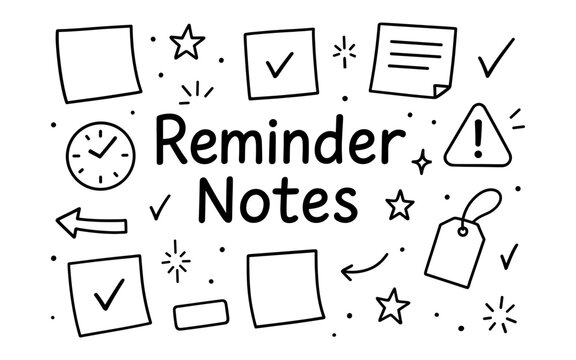 Hand-drawn reminder notes and icon set with stars and tags