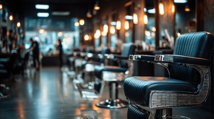 Modern Barber Chair in Stylish Barbershop Interior with Warm Lighting