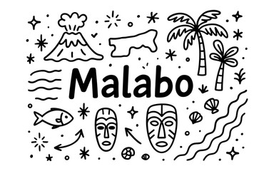 Malabo doodle art: cultural icons and nature in black and white