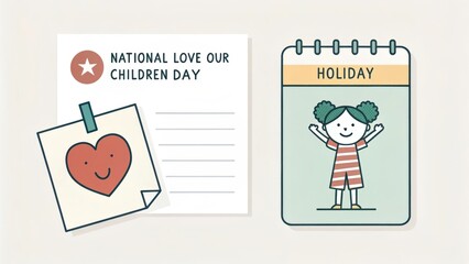 Illustrated holiday calendar with happy child celebrating