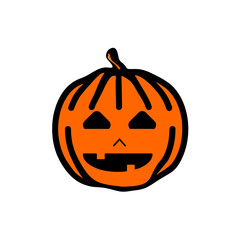 Spooky orange autumn pumpkin jack-o-lantern with a carved smiling face isolated on a white background for a Halloween decoration