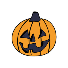 Orange Halloween pumpkin jack-o-lantern face decoration, a spooky symbol of the autumn October holiday