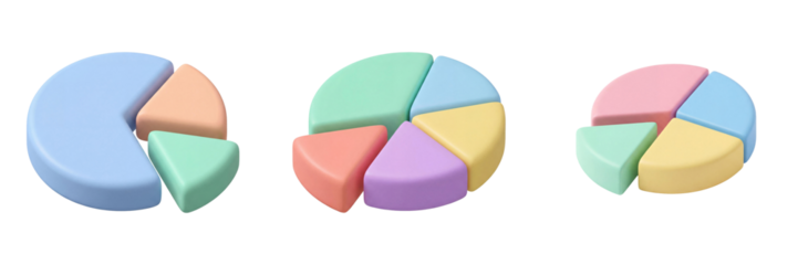 Modern 3D Pie Chart Infographic for Data Analysis and Business Statistics isolated on transparent background