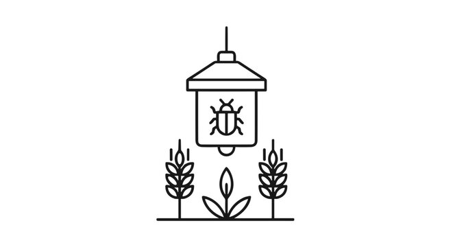 Pest trap in clean line art style, black and white colors, agricultural ecosystem protection