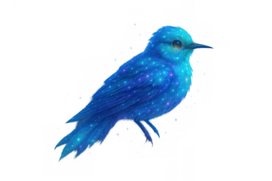 Galactic blue bird with sparkling feathers, a cosmic animal creating a fantasy and magical celestial concept - Powered by Adobe