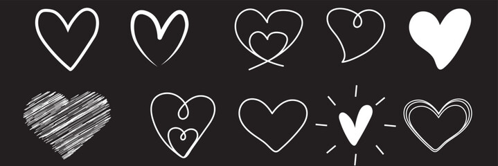 Collection of doodle sketch hearts hand drawn. Hand-drawn hearts set, doodle heart collection, sketch love symbols on white background. Heart doodle hand drawn scribble Valentine's Day romantic love.