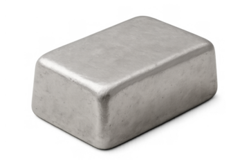 Silver bullion ingot bar representing investment, wealth, finance, and precious metals on a transparent background