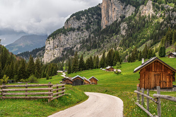 alpine landscape along the trail through San Nicolò valley, Val di Fassa, Dolomites, Italy