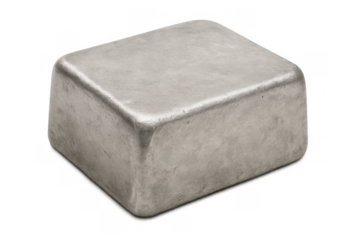 Metal ingot block showing raw material for industry, production, and manufacturing processes on transparent background