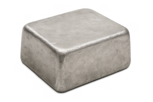 Metal ingot block showing raw material for industry, production, and manufacturing processes on transparent background