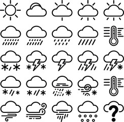 Fototapeta premium Weather Icons Representing Sun Clouds Rain Snow and Wind vector