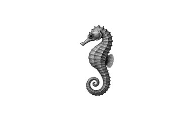Fototapeta premium Detailed black and white engraving of a seahorse on white background