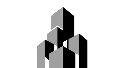 Obraz premium Abstract Geometric Composition Of Gray And Black Shapes, Isolated On White Background