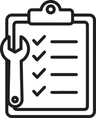 Wrench and Checklist Icon with Checkmarks and Lines tool repair
