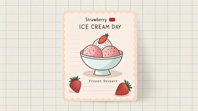 Illustration of strawberry ice cream on National Ice Cream Day