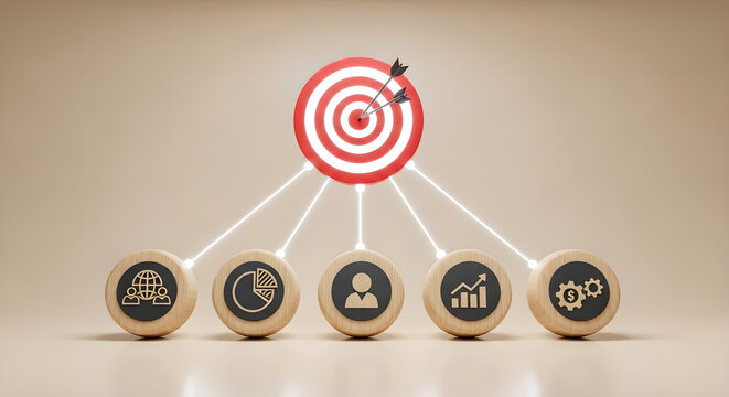 Business Goals Strategy Target Success Wooden Blocks Copy Space
