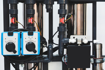 Industrial water supply system with water filters and electronic pressure meterssystem.