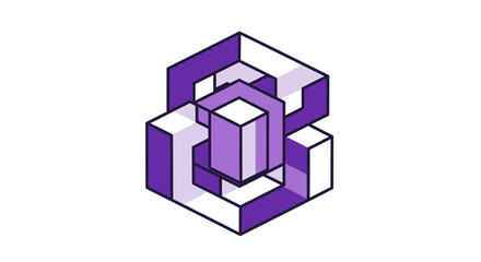 Obraz premium Abstract Geometric Design Featuring Purple and White Cubed Illusion Graphic